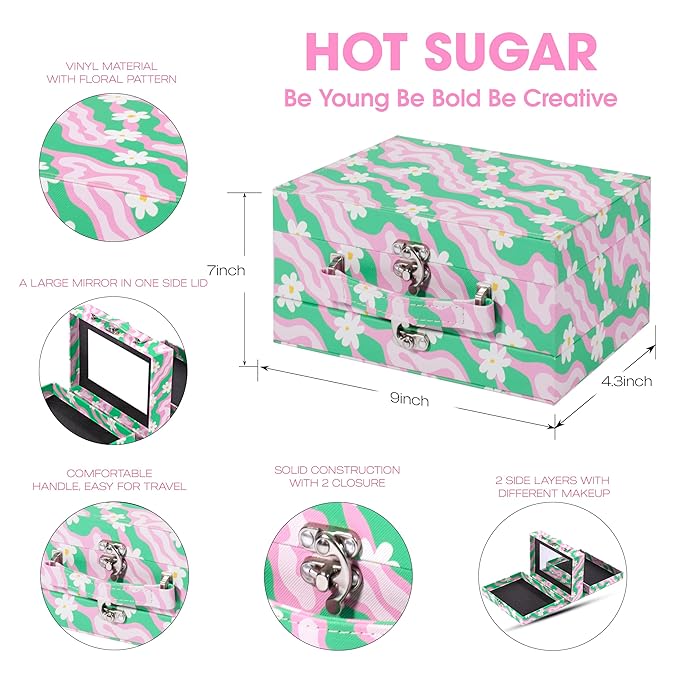 Hot Sugar Makeup Kit for Preteen Girls 10-12, Birthday Christmas Makeup Gift Set for Teens 16-18, All in One Beginner Makeup Kit for Women Full Kit (Floral Green)