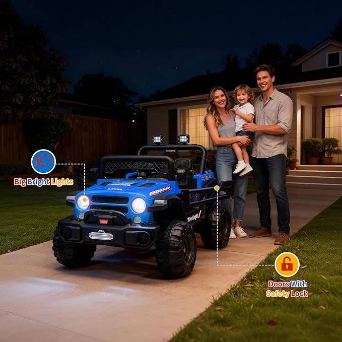 12V Kids Electric Ride on Truck，Parent Remote Control Car for Kids| Features 3 Speeds to 6MPH, 2 * 550w Moto, Spring Suspension, LED Lights, Music | for Children Aged 2-8 Years, Blue