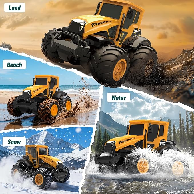 Remote Control Tractor Toy - 1:14 Amphibious RC Monster Truck Toys for Kids, 2.4 GHz 4WD All Terrain Off-Road Farm Vehicle, Perfect Birthday for Boys and Girls
