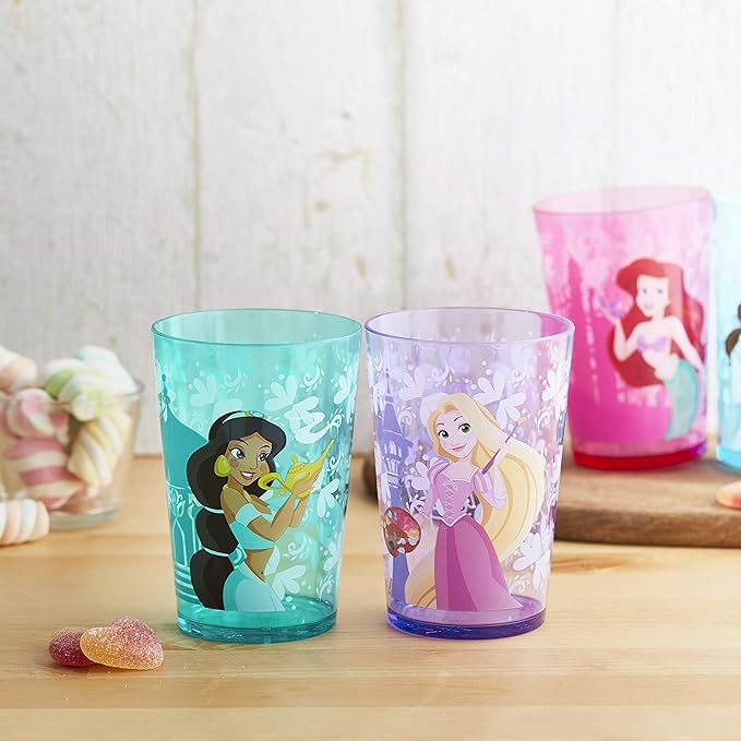 Zak Designs 14.5oz Disney Princess Nesting Tumbler Set Includes Durable Plastic Cups, Fun Drinkware is Perfect for Kids, 4pk (14.5oz, Belle & Jasmine & Ariel), PYRP-0731