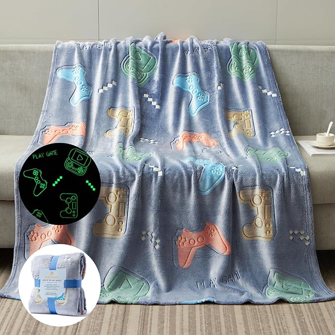 SALIMAH Glow in The Dark Blanket Gaming Gifts,Gamer Controller Gifts for Boys,Gift Toys for Teen Son Adult Gamepad Presents,Soft Kids Blankets Gifts for Grandkids Teens for Christmas Birthday, 50"x60"