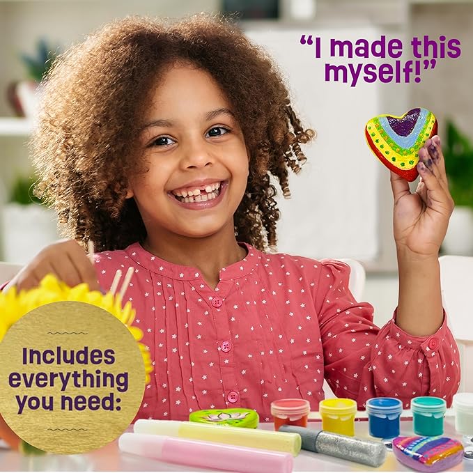 Hearts Rock Painting Kit for Kids - Glow in The Dark - Arts and Crafts for Girls Ages 4-12 – Easter Gifts for Girls Art Toys Kids Craft Kits – Birthday Gifts for 5 6 7 8 9 10 11 12 Year Old Girl