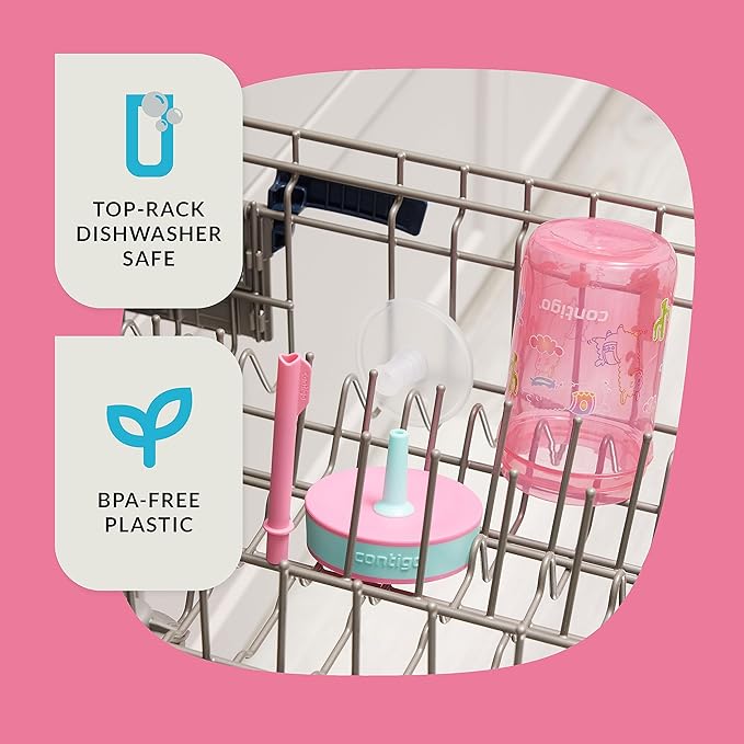 Contigo Leighton Kids Plastic Water Bottles Spill-Proof Tumblers with Straw Dishwasher Safe 14oz 2-Pack in Blue Raspberry/Butterflies & Azalea/Llamas Themes - Ideal for Toddlers and Older Kids