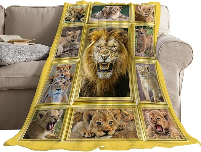 Lion Blanket Fleece Soft Warm Plush Wild Animal Throw Blanket Lightweight Plush Fuzzy Cozy Lion Cub Blankets for Lover Kids Adult Suitable for Couch Sofa Bed 80"X60"
