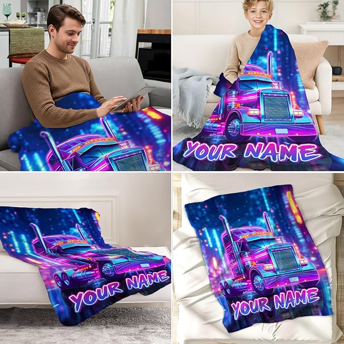 Custom Blanket for Truck Lovers - Fuzzy Adult Blanket Gift - Comfortable Throws for Bed, Living Room