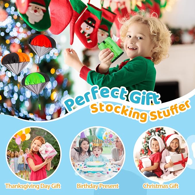 Parachute Toys for Kids, Flying Outdoor Toys for 3 4 5 6 7 8 9 10 11 12 Year Old, Halloween Birthday Christmas Stocking Stuffer, Coolest Gifts for Toddler Children Teen Boy Girl Men, Larger 3 Pcs