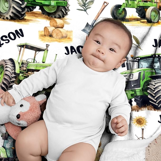 Custom Farm Tractor Blanket with Name Personalized Farm Tractor Blankets for Girls Boys Women Men Customized Blanket Gifts for Birthday 60"x80"for Adults