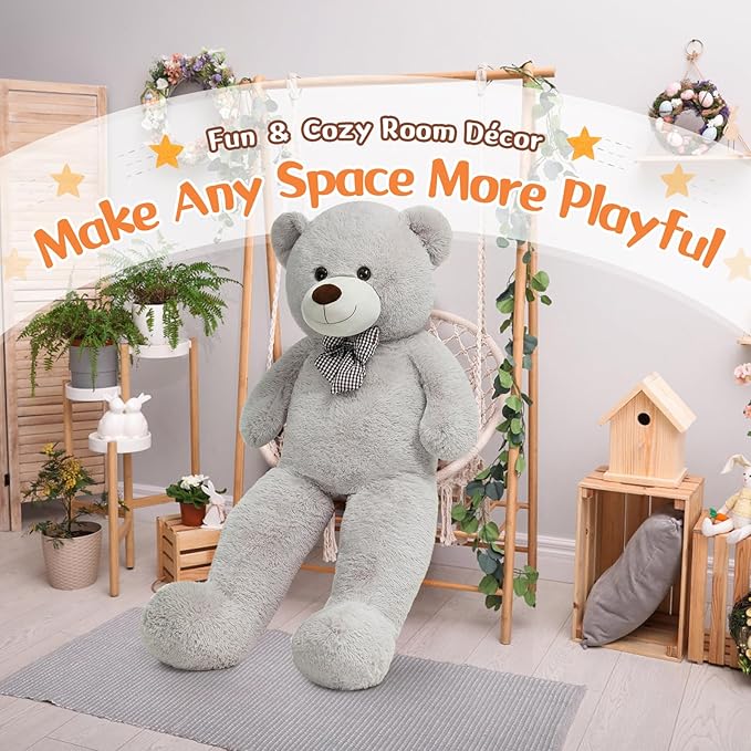 MorisMos Bow Tie Giant Teddy Bear 4 Feet, 47inch Stuffed Animal Big Large Teddy Bear Plush, Classic Girlfriend Boyfriend Gift, Gray