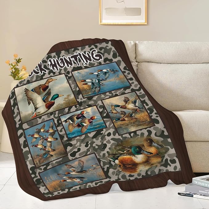 Duck Throw Blanket Hunting Mallard Duck Stuff Gifts for Kids Girls Boys Adults Women Men Soft Cozy Warm Plush Fluffy Fuzzy Fleece Blanket Decor 50''X60''
