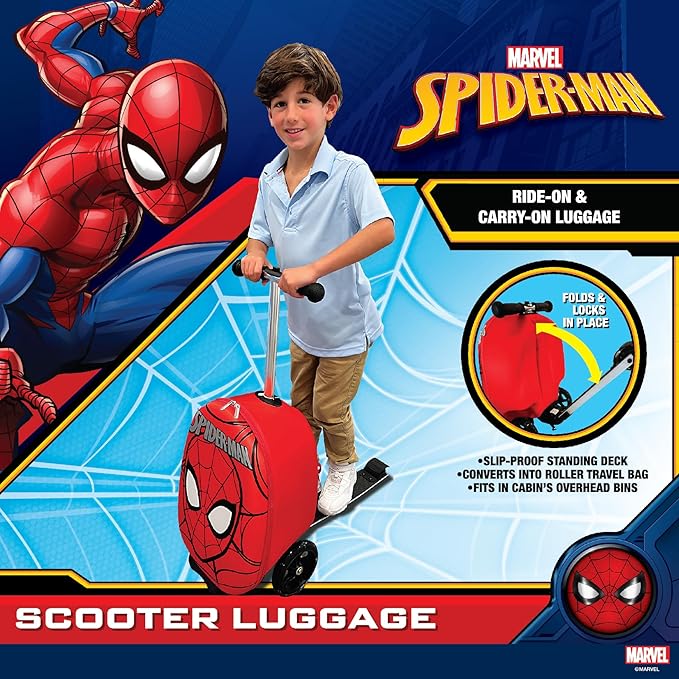 Fast Forward Kid’s Licensed 18" Ride-On Suitcase Scooter - Lightweight Carry-On Foldable Scooter Luggage