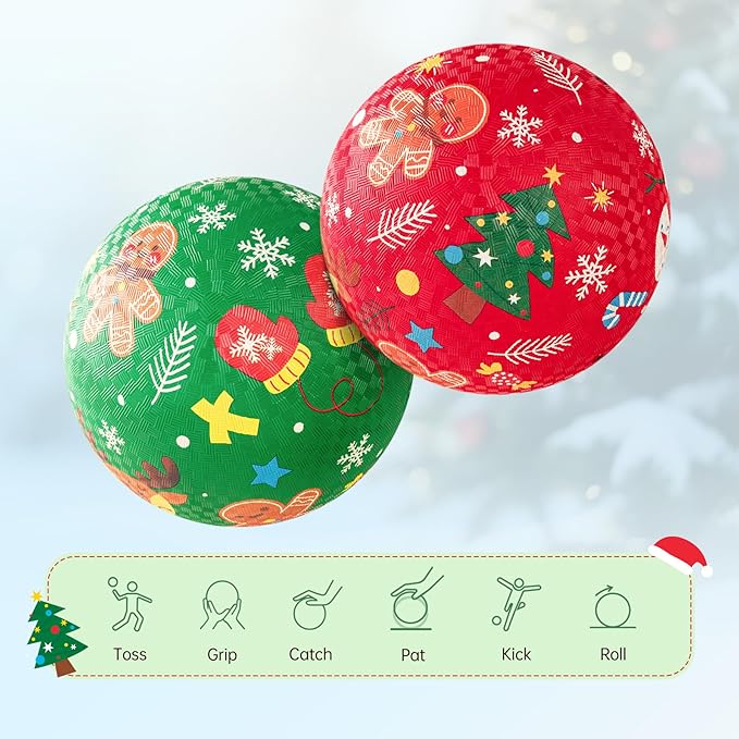 ZOOJOY Pack of 2 Cartoon Playground Balls, Christmas Toys Balls for Toddler 1-3, 8.5" Rubber Ball Bouncy Kickball, Indoor & Outdoor Game, for Boys Girls 2-4 with Pump