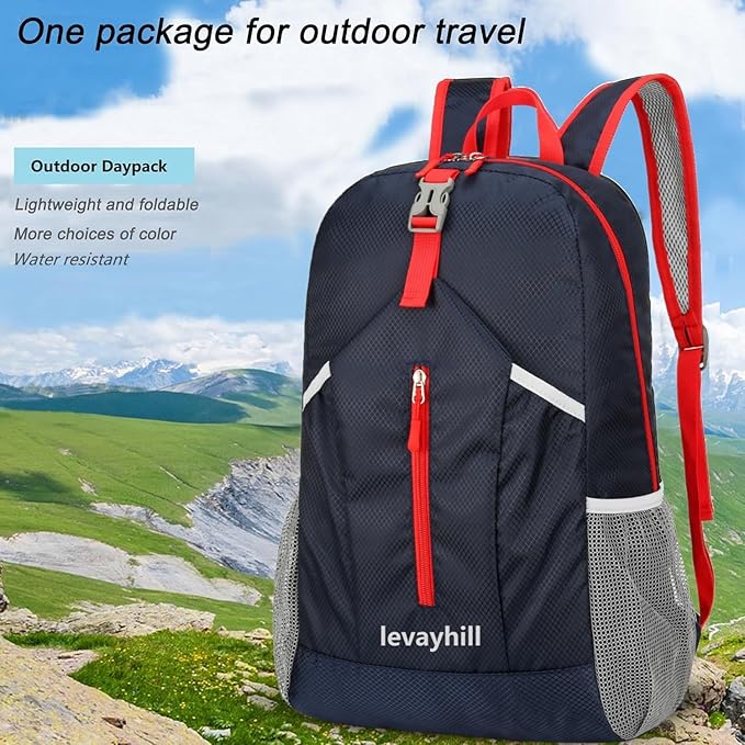 25L Foldable Hiking Backpack Lightweight Packable Basic-Daypack Collapsible Bag Water-Resistant Travel Men Women Camping Cycling Outdoor (Dark Blue)