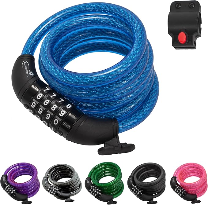 Lumintrail 4ft Bike Lock Cable - Heavy Duty Anti-Theft Combination Lock With Mounting Bracket for Bike Accessories (1 Pack, Blue)