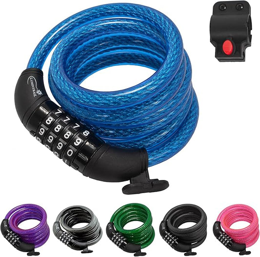 Lumintrail 4ft Bike Lock Cable - Heavy Duty Anti-Theft Combination Lock With Mounting Bracket for Bike Accessories (1 Pack, Blue)