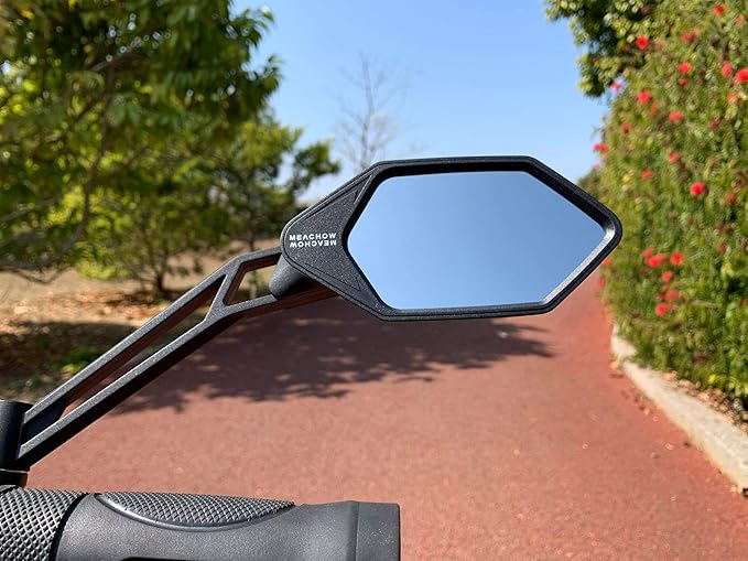 MEACHOW New Scratch Resistant Glass Lens,Handlebar Bike Mirror, Adjustable Safe Rearview Mirror, Bicycle Mirror (Blue Right Side) ME-005RB
