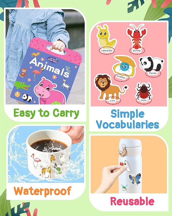 Benresive Reusable Sticker Book for Toddlers 2-4 Years, 3 Sets Travel Stickers for Kids, Waterproof Sticker Books for Toddlers 1-3, Crafts Activities for Todddlers 1-3 2-4 3-5