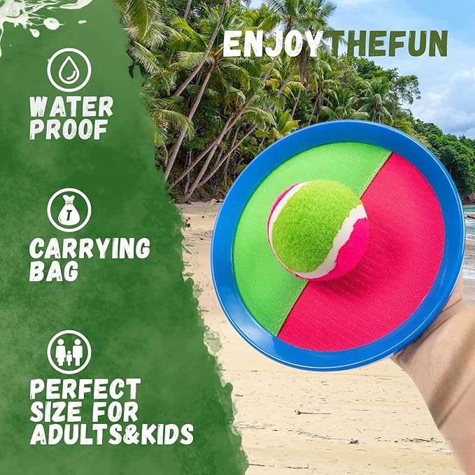 Toss and Catch Ball Set, Outdoor Games, Beach/Backyard/Lawn Games, Paddle Ball and Catch Game, Gifts for Kids/Adults/Family (6 Paddles, 4 Balls/Catching Gloves/Carrying Bag)