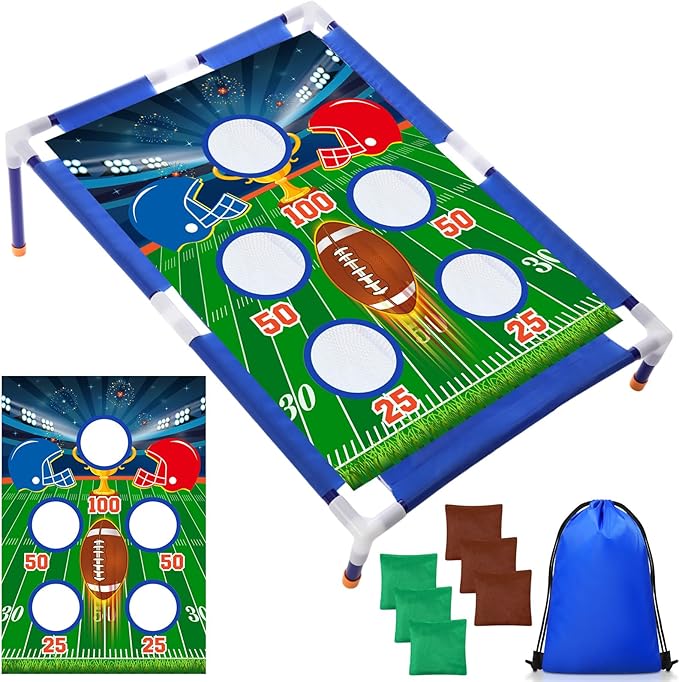 Football Bean Bag Toss Games with 6 Bean Bags Portable PVC Framed Cornhole Game Set for Family Holiday Birthday Party