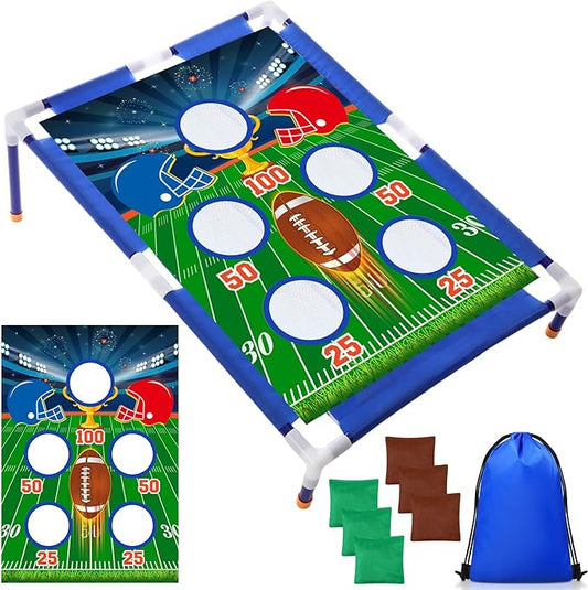 Football Bean Bag Toss Games with 6 Bean Bags Portable PVC Framed Cornhole Game Set for Family Holiday Birthday Party