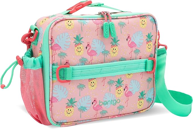 Bentgo Kids Lunch Bag - Durable, Double-Insulated Lunch Bag for Kids 3+; Holds Lunch Box, Water Bottle, & Snacks; Easy-Clean Water-Resistant Fabric & Multiple Zippered Pockets (Tropical)
