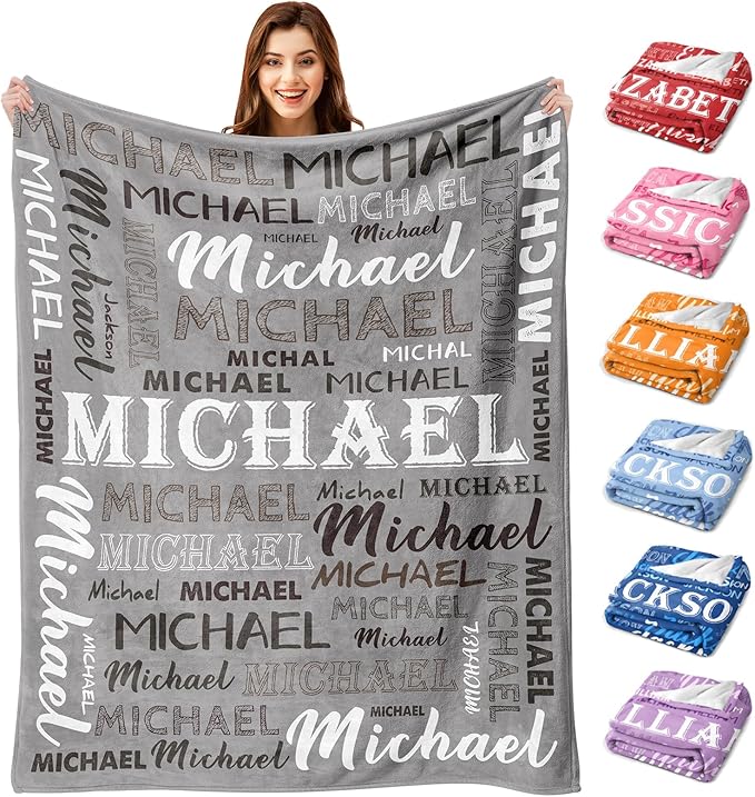 Ship Next Day, Personalized Baby Blanket with Name - Printed in USA, Custom Name Blanket for Boys Girls Kids, Customized Flannel Blankets Gifts for Teen Shower Toddlers Christmas Brithday