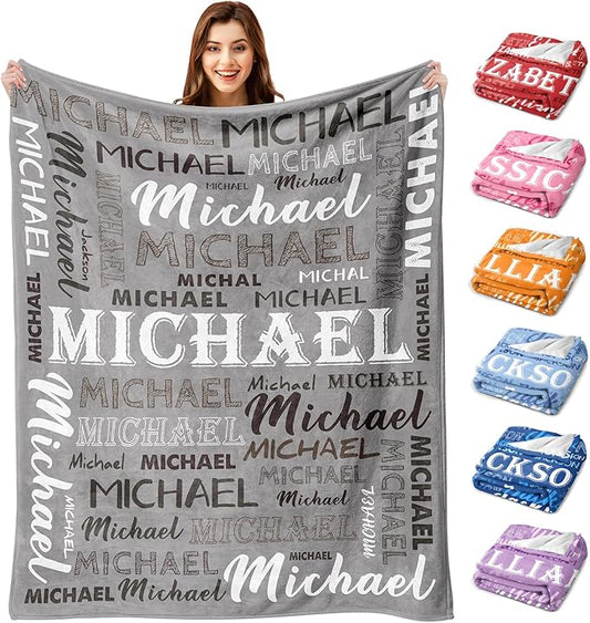 Ship Next Day, Personalized Baby Blanket with Name - Printed in USA, Custom Name Blanket for Boys Girls Kids, Customized Flannel Blankets Gifts for Teen Shower Toddlers Christmas Brithday