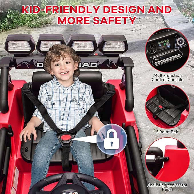 12V Kids Ride-On Truck with Parent Remote Control, Electric Toy Car with Spring Suspension, 3 Speed Modes & LED Lights, Battery Powered Vehicle for Boys Girls Ages 3-8, Red