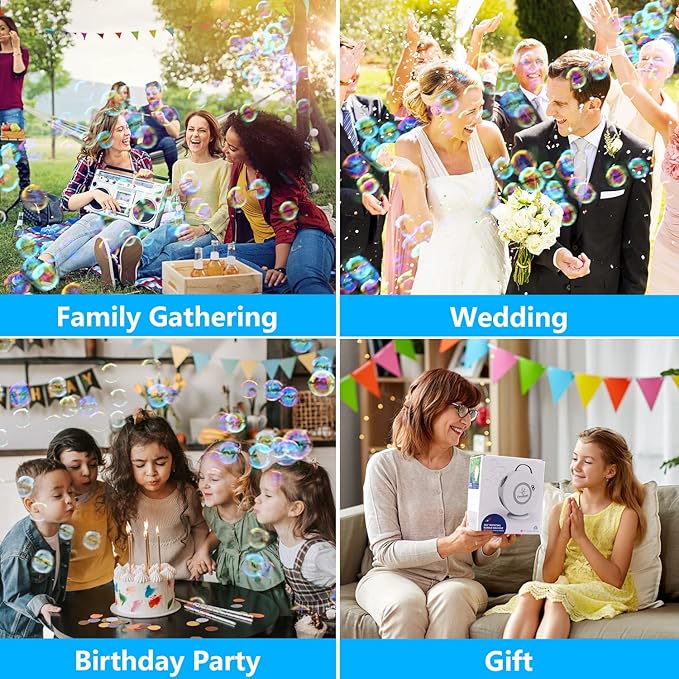 Bubble Machine for Kids Toddlers,Automatic Bubble Blower Rechargeable, 90° 360° Auto Rotatable Portable Bubble Maker Electric Bubbles Toy for 3 4 5 6 7 8 Year Old, Outdoor Wedding Party Gifts