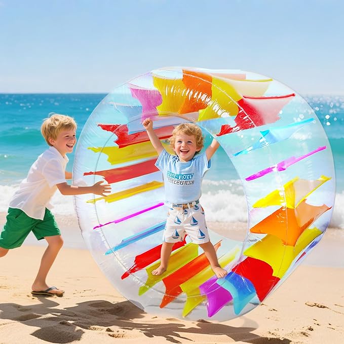 Zcaukya 65"/47" Giant Inflatable Wheel Roller, Colorful Water Rolling Wheel Float for Kids Summer Swimming Pool Parties, Rolling on The Lawn, Indoor Outdoor Fun Toys for Games Supplies
