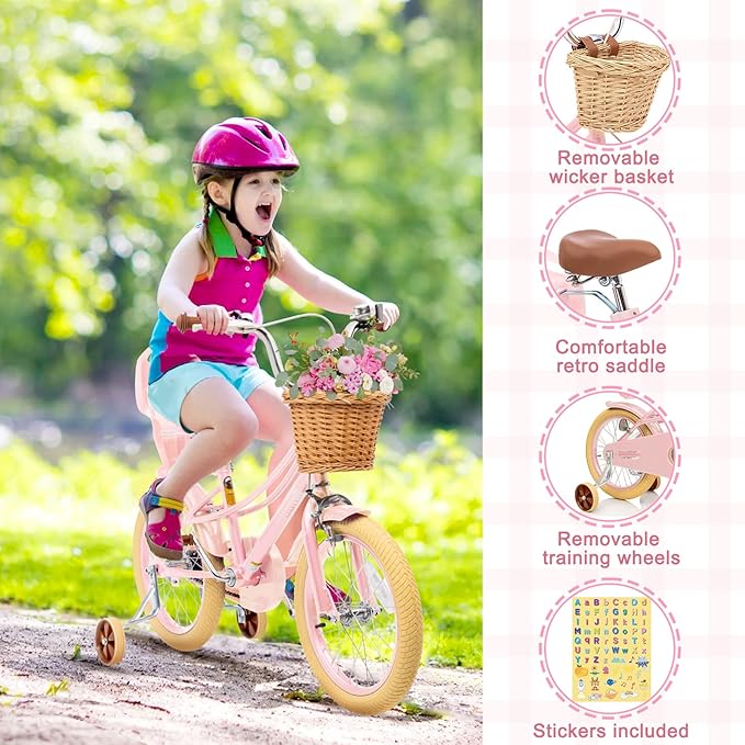 XJD Girls Bike for Toddlers and Kids Ages 2-12 Years Old,12 14 16 Inch Kids Bike with Training Wheels & Basket