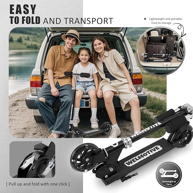 Kick Scooter for 3+Years Old Boys & Girls Lightweight, Foldable, Aluminum Frame, and Adjustable Handlebars, Rear Brake, and Flashing Light up Wheels