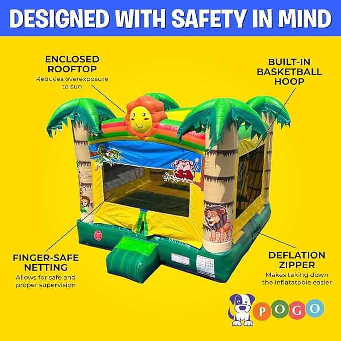Crossover Tropical Smiley Face Inflatable Bounce House, Bouncy Jump Castle for Kids and Toddlers, Outdoor Birthday Party Jumping Bouncer, Commercial-Grade, Without Blower, 13 x 12 x 14.5 Ft