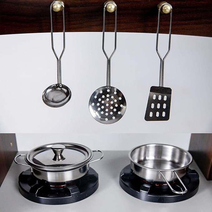 Kids Kitchen Playset with Lights & Sounds, Wooden Corner Play Kitchen with Sink,Oven, Ice Maker & Pretend Play Accessories, Educational Toy Kitchen Set for Toddlers, Coffee