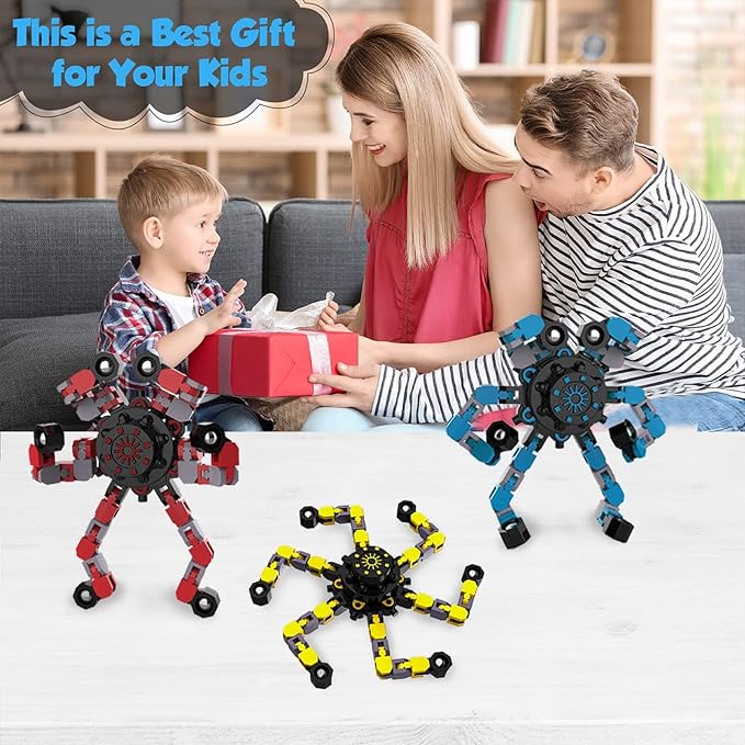 9PC Transformable Fidget Spinner for Kids,Deformable Chain DIY Robot Spinner Sensory Toy, Stress Relief Fingertip Gyros Fidget Toys Birthday Party Favors for Kids Gifts