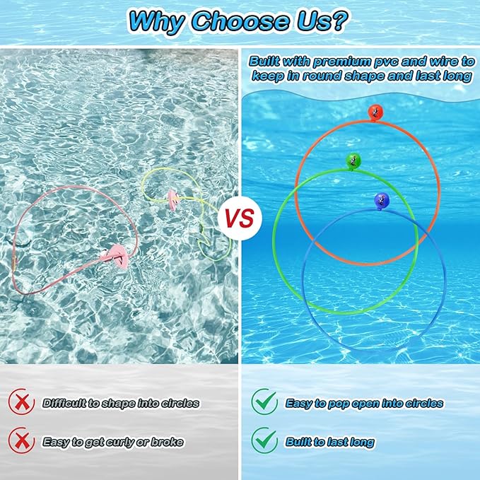Jasonwell Pool Toys Diving Rings - 28PCS Swim Thru Rings Pool Game Diving Toys with Dive Ring Underwater Treasures Torpedo Bandits Fish Toy Fun Water Swimming Toy for Boys Girls Kids Teens Adults