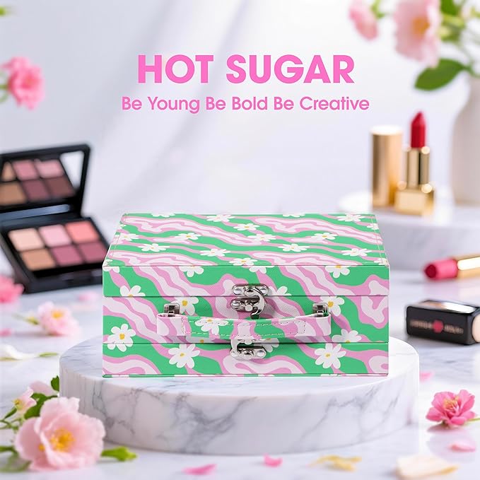 Hot Sugar Makeup Kit for Preteen Girls 10-12, Birthday Christmas Makeup Gift Set for Teens 16-18, All in One Beginner Makeup Kit for Women Full Kit (Floral Green)