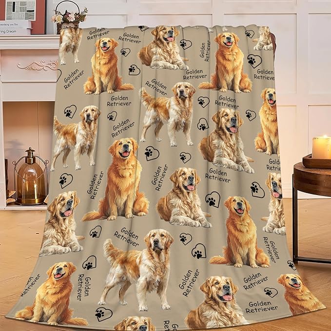 Golden Retriever Throw Blanket Golden Retriever Puppy Stuff Gifts for Dog Lover Kids Girls Boys Adults Women Men Soft Cozy Warm Plush Fluffy Fuzzy Fleece Blanket Decor 60''X80''