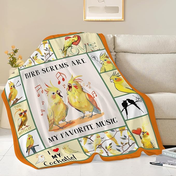 Parrot Bird Throw Blanket Cute Cockatiel Blanket Gifts for Girls Women Kids Boys Adults Men Super Soft Cozy Plush Fluffy Fuzzy Fleece Blanket Home Decor 50''X60''