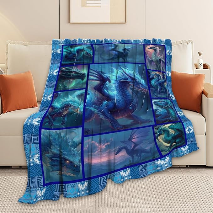 Dragon Throw Blanket Dragon Stuff Gifts for Kids Girls Boys Adults Women Men Soft Cozy Warm Plush Fluffy Fuzzy Fleece Blanket Decor 60''X80''