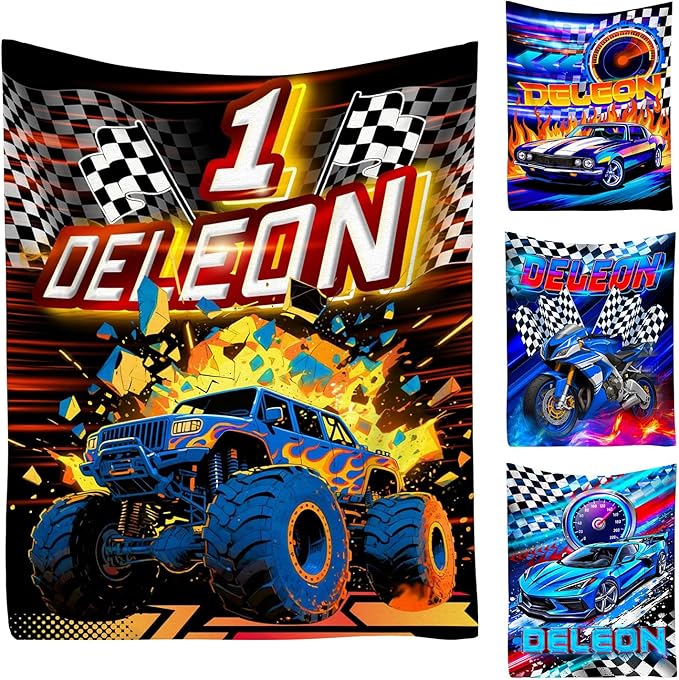 Custom Truck Blanket with Name Personalized Cars Throw Blanket for Boys Cars Lovers Gifts for Couch Sofa Bed Decor (Boy-01)
