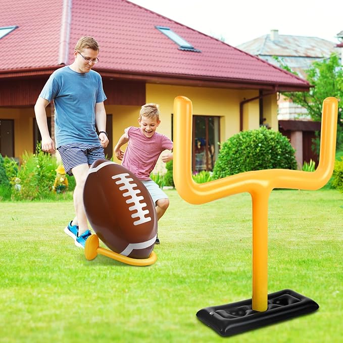 Leyndo 2 Pieces Inflatable Jumbo Football Set Include 36.6" Blow Up Football and 54.3" Inflatable Goal Post for Game Sport Party Decoration, Outdoor Sport Toy for Practice and Fun