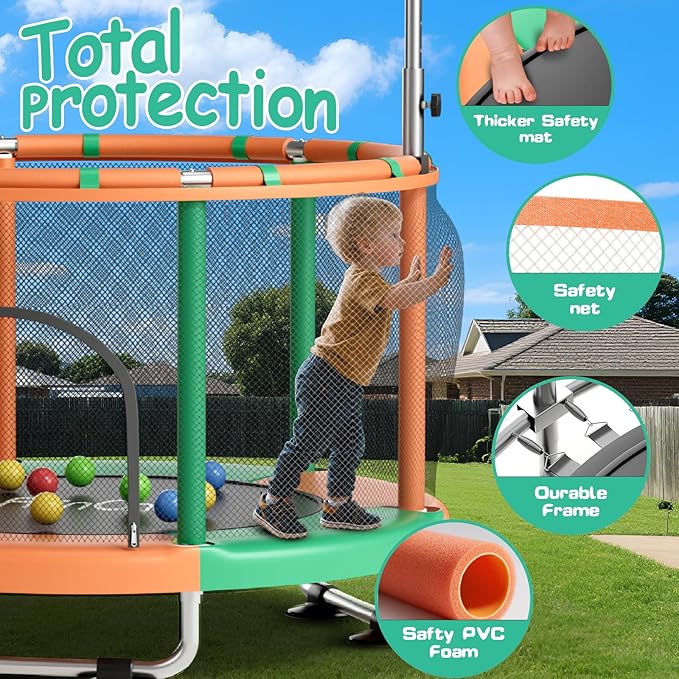 55" Toddler Mini Trampoline for Kids, Indoor Outdoor Toys with Swing, 440lbs Baby Kids Trampoline, Gymnastics Bar, Birthday Gifts for Boy Girl Age 1-8