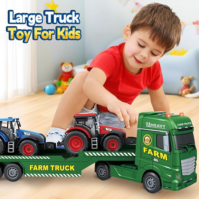 SpringFlower Toddler Boy Truck Toys, 25" Large Farm Vehicles Truck Toy with Tractors,3 in 1 Farm Boy Vehicle, Christmas Birthday Gifts for Kids 3 4 5 6 Years Old