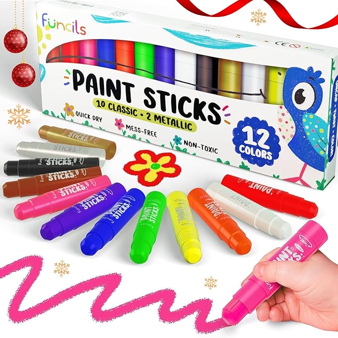12 Tempera Paint Sticks for Kids & Toddlers - Quick Dry, Non-Toxic Washable Paint for Kids | Art & Craft Supplies Set, Solid Painting Markers with Metallic Gold & Silver Color Ages 1 2 3 4 5 6