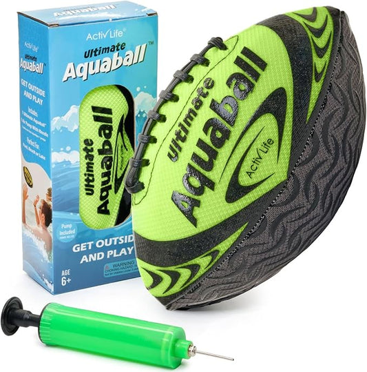 Activ Life Water Football for Pool, Beach, Outdoor, 9.5-inch Waterproof Pool Toys for Kids, Heavy-Duty Water Ball, Double Lacing for Easy Grip, Lake Toys for Sports & Family Games