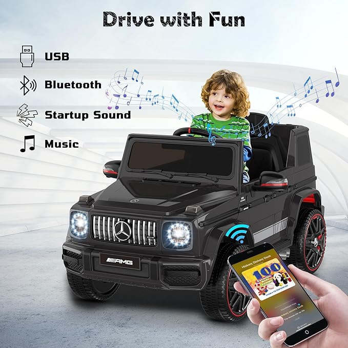 ANPABO 12V Ride on Car for Kids, Ride on Toys for Toddlers w/Parent Remote Control, LED Headlights, Music Player & Horn, Soft Start, Low Battery Prompt, Kids Electric Vehicle, Black