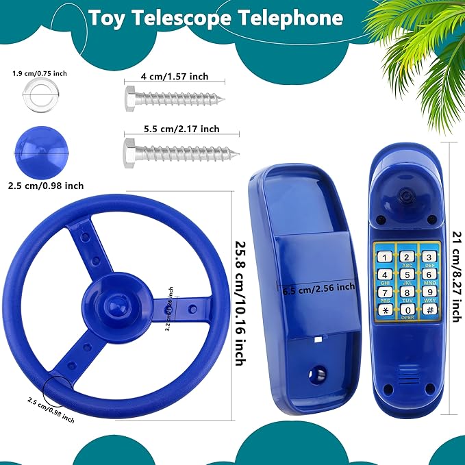 4 Pack Playground Accessories for Kids Outdoor Playground Steering Wheel Priate Ship Wheel Plastic Telephone Phone Toy Swing Set for Playground Backyard Playhouse Tree House (Green,Blue)