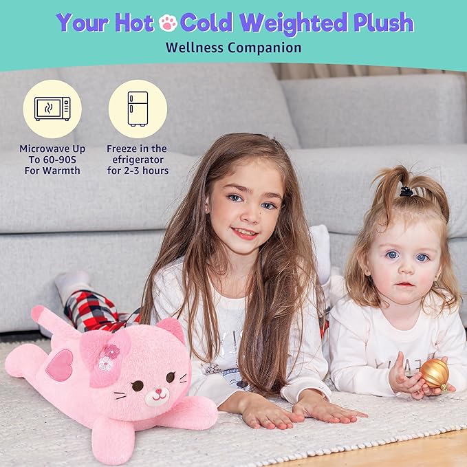 Onsoyours Original Heatable & Weighted Sakura Cat Stuffed Animals, 15" Microwavable Kitten Plushie for Warmth & Stress Relief - Comfort Plush Toys for Kids and Adults