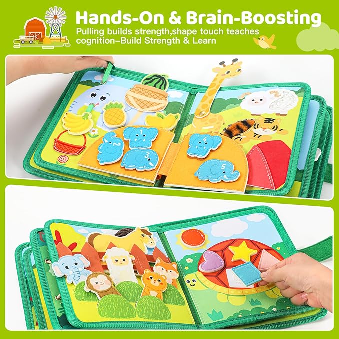 25 in 1 Busy Book for Toddlers 1-3 - Zoo Montessori Toy Toddlers Busy Board for 1 Year Old, Educational Sensory Quiet Toy, Airplane Car Travel Essentials Christmas Birthday Gift for Boy Girl