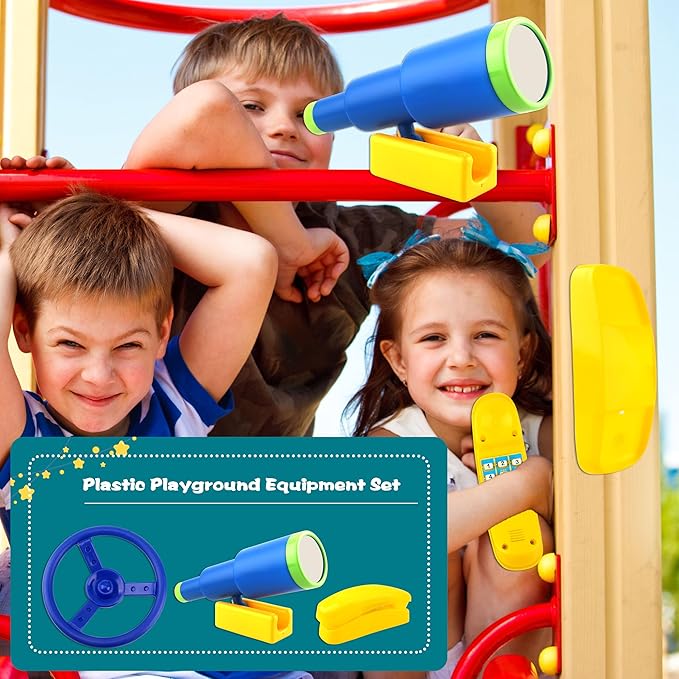 Playground Accessories Swingset Steering Wheel Plastic Telescope Telephone Swingset Phone Toy for Kids Outdoor Playground Backyard Treehouse (Color Set 2- (3 PCS))